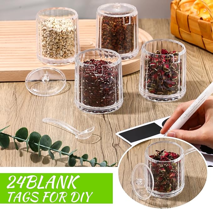 Tioncy 6 Pcs Hot Cocoa Bar Supplies Sugar Bowls with Lid and Spoon Party Bar Ice Cream Sundae Caramel Apple Dipping Container Christmas Acrylic Candy Dispenser with Tag (8 oz,Clear)