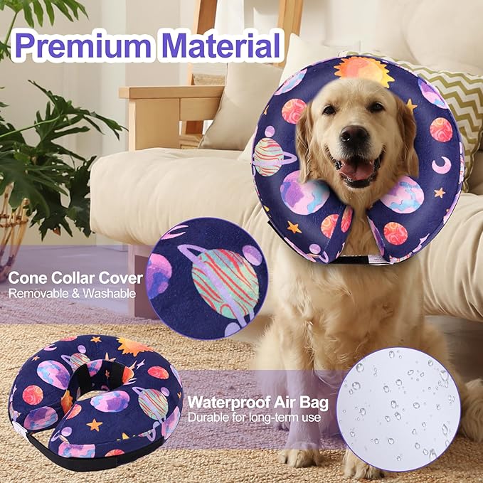 CuteBone Inflatable Dog Neck Donut with Removable Soft Fleece Covers for Small/Medium/Large Dogs and Cats After Surgery GWB11XL