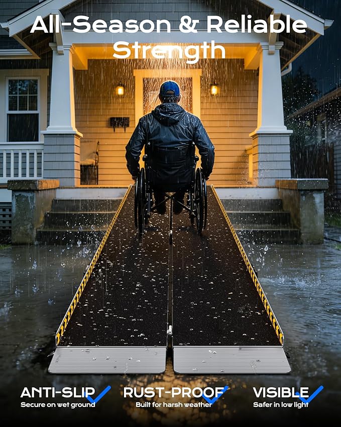 Wheelchair Ramp 12FT with Support Legs, Non-Skid Aluminum Ramps for Wheelchairs for Home Steps, 800 LBS Capacity Handicap Ramp for Doorway, Threshold,Front Porch, Entry, Stairs