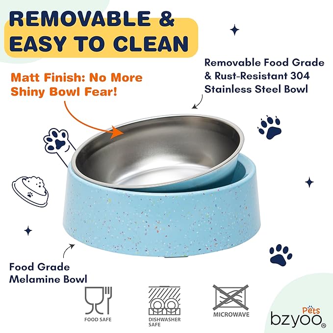 bzyoo 32oz 4CUP Elevated Dog & Cat Bowl, Sprinkle Design, Slanted Stainless Steel Pet Bowl with Removable Inner Bowl, Non-Slip Silicone Base, Dishwasher Safe, for Dry/Wet/Raw Food & Water Blue