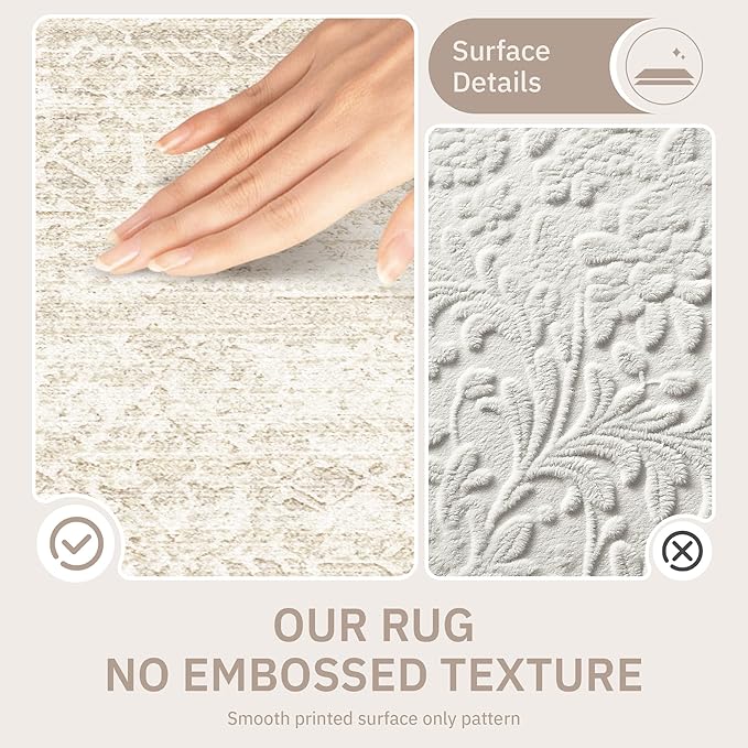 Living Room 10x14 Area Rugs, Washable Low Pile Non-Slip Stain Resistant Extra Large Thin Rug, Vintage Soft Throw Carpet for Dining Room Bedroom Farmhouse Home Office Decor Beige/Cream