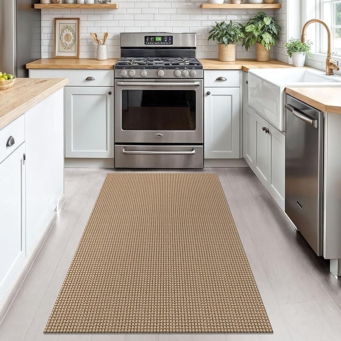KOZYFLY Boho Rugs for Entryway 3x5 ft Washable Area Rug Non Slip Rubber Backed Entry Rug Woven Indoor Door Mat Cotton Kitchen Rugs Floor Carpet for Entryway, Foyer, Backdoor, Tan/Orange/Brown