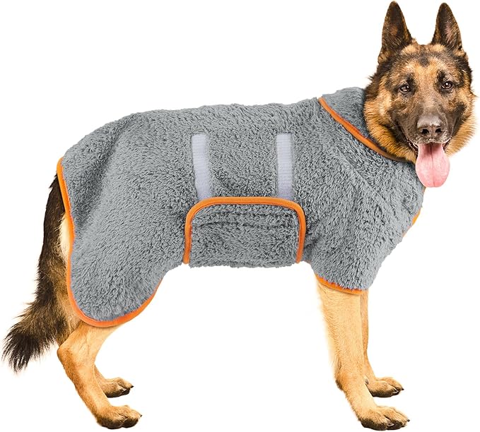 Bienbee Dog Bathrobe, Quick Drying Super Absorbent Dog Robes for After Bath, Warm Keeping Dogs Towel, Dogs Bath Supplies, Gray XXL