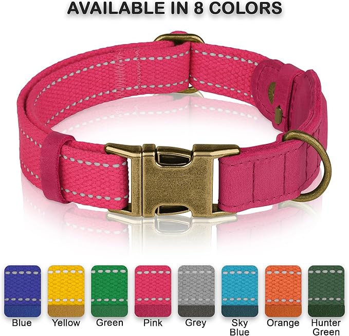 Reflective Leather Dog Collar with AirTag Holder - Soft Apple Airtag Dog Collar with Metal Buckle - Safety Cotton Pet Collars for Dogs Small Large Dogs Puppy (Pink, S, 12"-15")