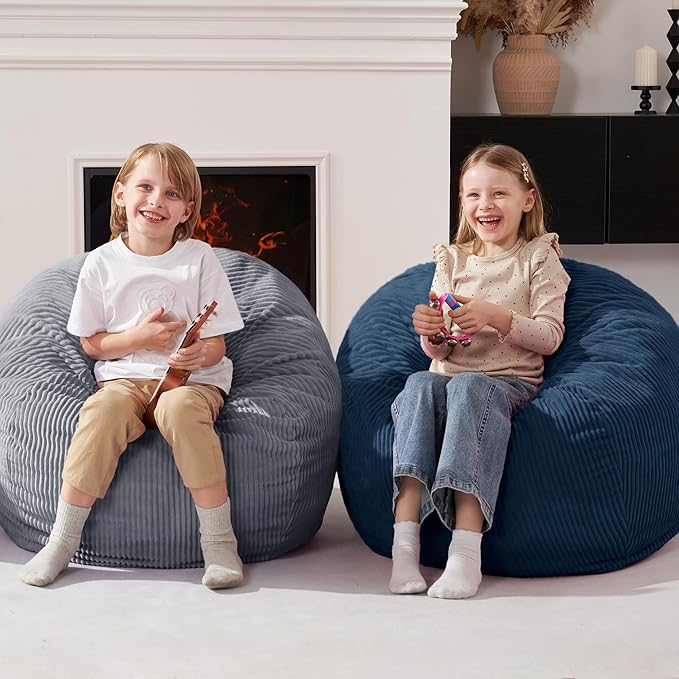 Homguava 2.5FT Bean Bag Chair,Teardrop Bean Bags Small Beanbag Chair with Memory Foam Filled and Ultra Soft Corduroy Cover for Living Room, Bedroom(Dark Blue)