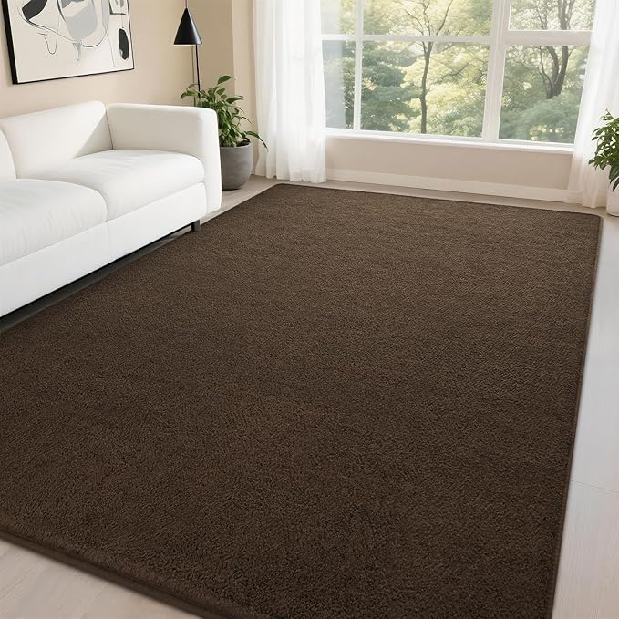 DweIke 4x6 Dark Brown Area Rugs for Bedroom, Super Soft Living Room Rug, Thickened Memory-Foam Throw Carpet, Non-Slip and Washable Carpets for Kids Boys Girls Room Dorm Nursery Home Decor