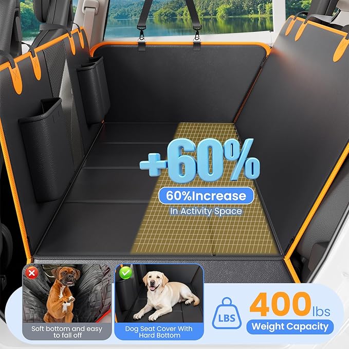 Back Seat Extender for Dogs, Hard-Bottom Waterproof Dog Seat Cover for Truck, PU Leather Backseat Bridge Platform, 2026 Upgraded Material, Anti-Slip, Durable,Holds 400lbs, Easy to Install(Black Brown)