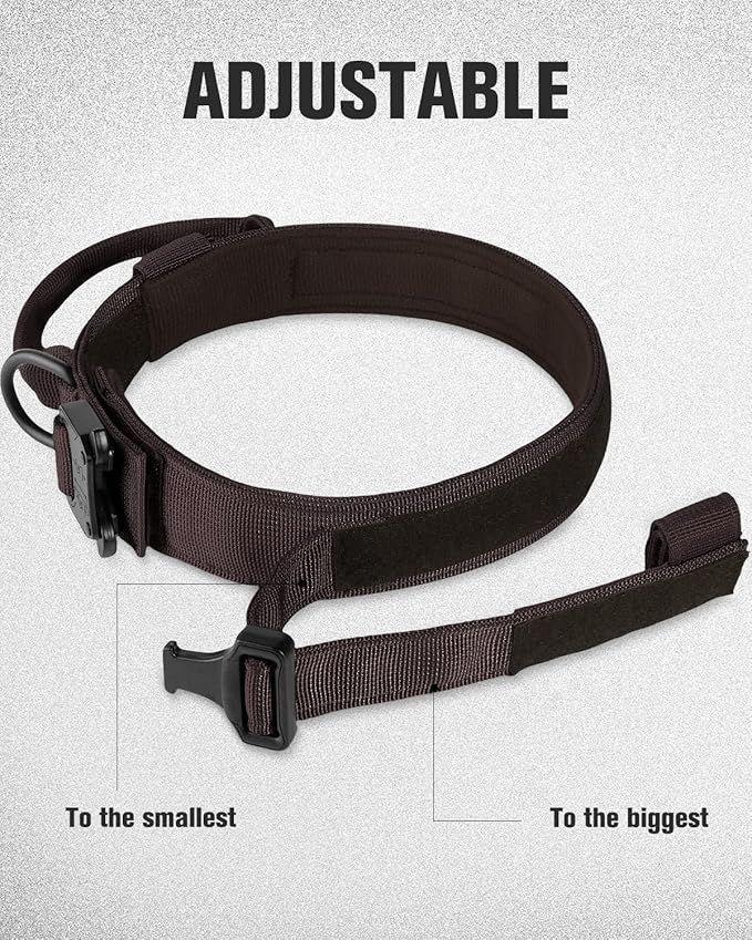 Joytale Tactical Dog Collar with Handle, Adjustable Heavy Duty Military Collar with 2 Patches for Training, Suitable for Medium Dogs, Brown, M