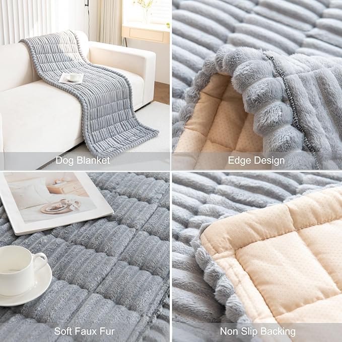Faux Fur Plush Dog Couch Cover 3D Stripe Fuzzy Sofa Cover Non-Slip Fluffy Dog Bed Cover Pet Blanket Sofa Couch Furniture Protector for Puppy Large Dog Cat (Light Grey,28"x82")