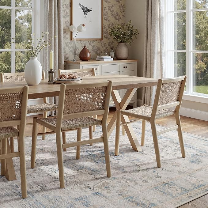 DCX 5x7 Haze Blue Rug, Machine Washable Stain Resistant Distressed Vintage Rug, Kid & Pet Friendly with Rubber Back Non Slip Soft Low Pile Large Carpet for Living Room, Bedroom, Home Office