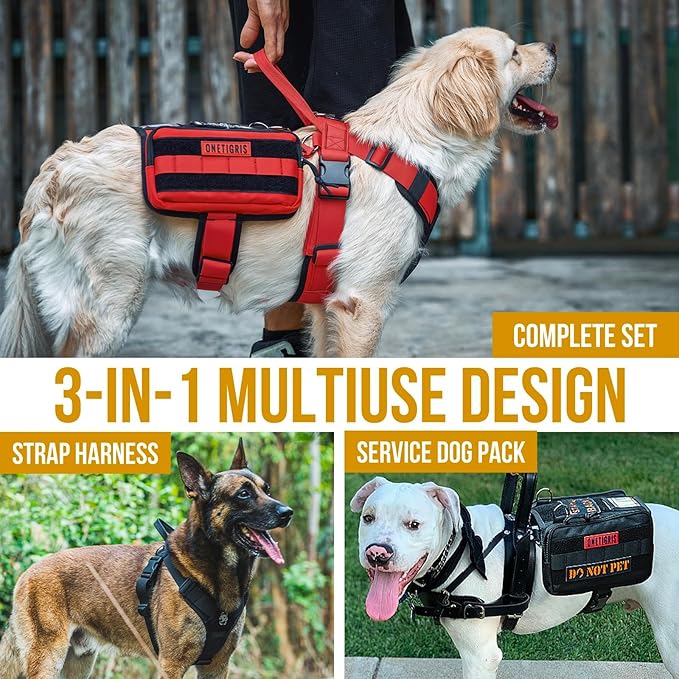 OneTigris Service Dog Vest Harness, Service Dog Cape Guardian Dog Backpack Harness with Pouches Dog Saddle Bag for Small Medium and Large Dogs (Red, Large)