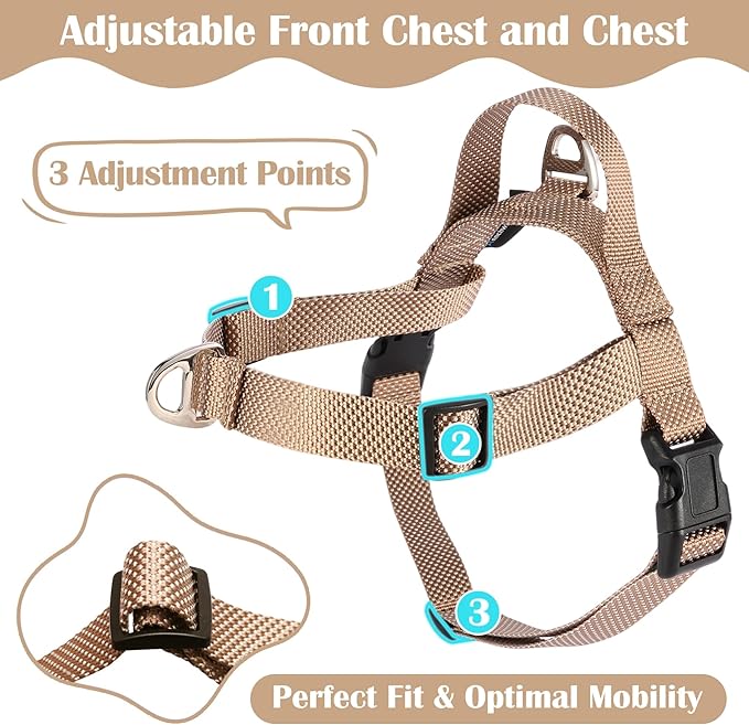 Annchwool No Pull Dog Harness with Front Clip and Easy Control Handle-Belly & Chest Adjustable Dog Harness and Leash Set for Small Medium Dogs-Heavy Duty Vest Harnesses Easy for Walking(Brown,S)