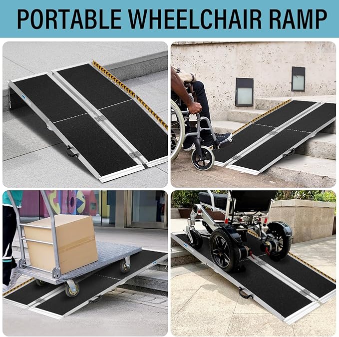 5FT Wheelchair Ramp, Anti-Slip Aluminum Folding Portable Handicap Threshold Entry Ramp for Home, Doorways Steps, Scooter, Stairs, 600LBs Capacity