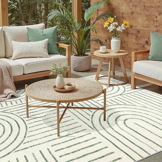 DCX Abstract Machine Washable 6x9 Rug, Sage Green Modern Accent Rug for Living Room, Soft Low Pile Non Slip Carpet, Kid & Pet Friendly Stain Resistant Rug for Bedroom Dining Room Office