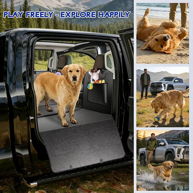 Truck Dog Seat Cover Back Seat, Hard Bottom Dog Hammock for Car, Waterproof XL Large Soft Pet Extender Travel Bed Supports 400lbs, Durable Platform Protector Full Size Crew Cab Rear Seat