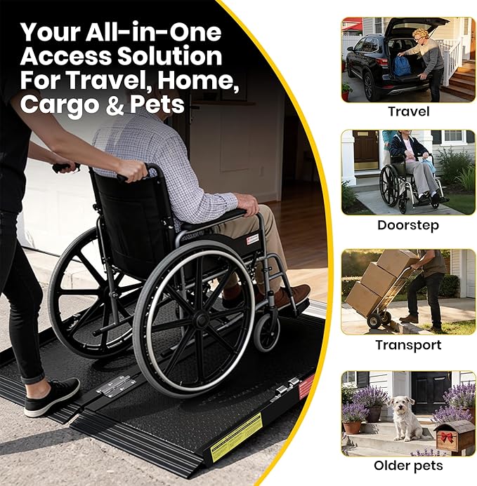 3FT Portable Wheelchair Ramp with Quick-Lock, Black Seamless Non-Slip Aluminum Folding Handicap Ramp,Threshold Ramp for Doorways, Wheel Chair Ramp for Home Steps, Loading Dock Plates