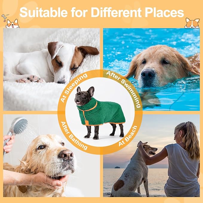 Bienbee Dog Bathrobe, Quick Drying Super Absorbent Dog Robes for After Bath, Warm Keeping Dogs Towel, Dogs Bath Supplies, Dark Green M