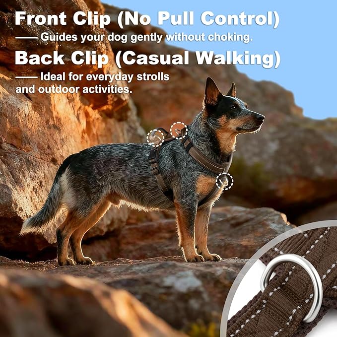 No Pull Dog Harness with Handle, Soft Mesh Padded Adjustable for Small Medium Large Dogs | Reflective Easy Walk Harness with Front Clip for Training, Running & Outdoor (Chocolate, XL)