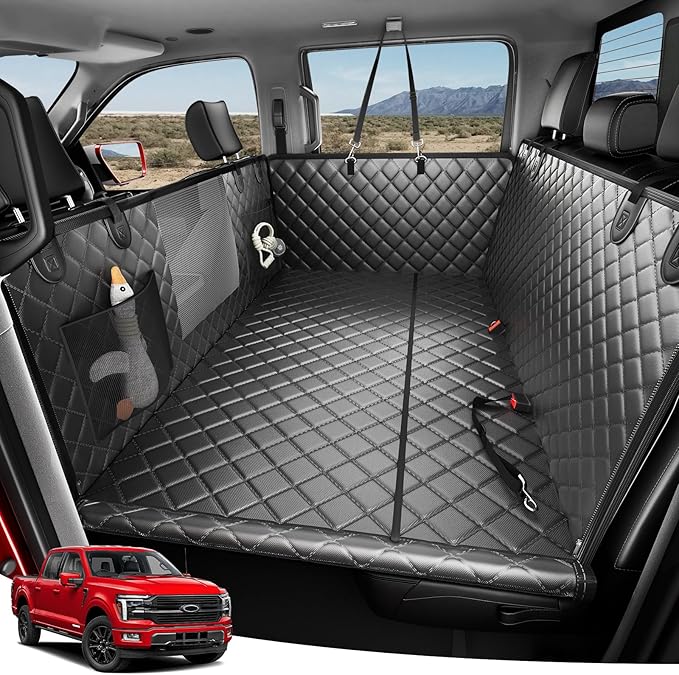 Zanch Heavy-Duty Dog Truck Seat Cover, Flat Solid Back Seat Extender for Multi Large Dogs, Hard-Base Supports 450 lb, Waterproof Hammock Protector, XL for Full-Size Crew Cab Trucks & SUVs, Black