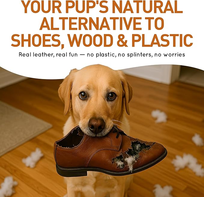 Wildfang® Leather Dog Toy, Large – Soft Dog Chew Toys for Gentle Chewers, Puppies, Senior or Older Dogs with Sensitive Teeth – Non-Toxic, Stuffless, 5mm Leather Bone for Dogs Over 33 lbs, Pack of 1