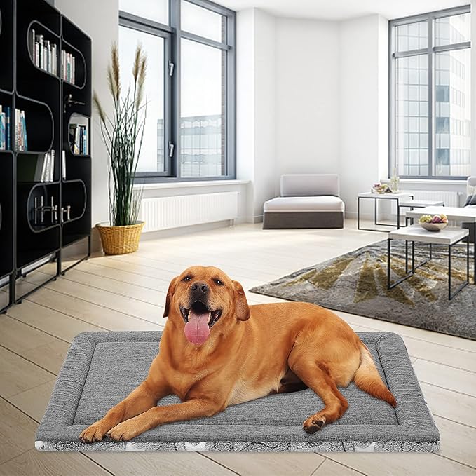 EMPSIGN Dog Crate Pad - Reversible Kennel Mat (Cool & Warm), Machine Washable, Cozy Star Pattern Sleeping Pad for Small Medium Large Dogs, All-Season Pet Bed, Suitable for 42"x28" Dog Crate, Grey