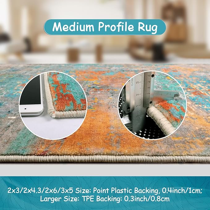 Lahome Modern Abstract Area Rug - 3x5 Soft Rug for Bedroom Non Slip Living Room Mat, Machine Washable Contemporary Throw Carpet for Office Front Door Entrance Way Kitchen Playroom, Rosy Clouds