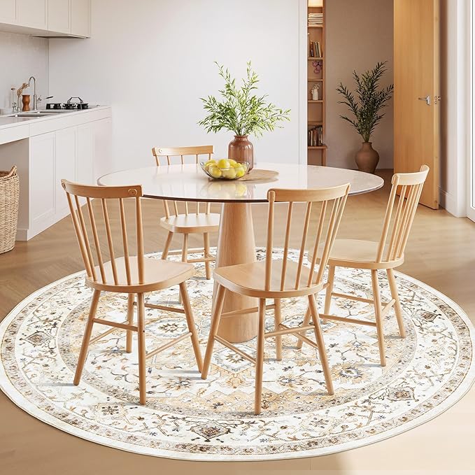 AMADA HOMEFURNISHING 5ft Area Rugs, Blue Low-Profile Washable Rug with Non-Slip Backing & Durable Edge Binding, Vintage Rugs for Living Room, Bedroom, Dinning Room