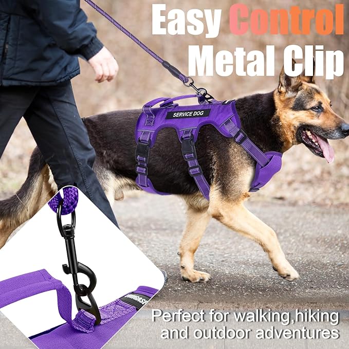 Escape Proof Dog Harness for Large Medium Sized Dogs Six Point Adjustable, Service Dog Vest Harness and Leash Set, No Pull Dogs Harnesses with Handle, XL Dog Harnesses for Walking(Purple, XL)