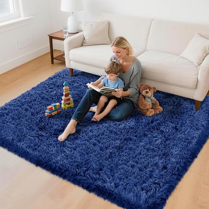 4x6 Area Rug for Living Room: Ultra Soft Fluffy Rug Modern Large Thicked Shag Rug for Bedroom Non Slip Indoor Fuzzy Carpets for Girls Kids Room Nursery Dorm Home Decor Deep Blue