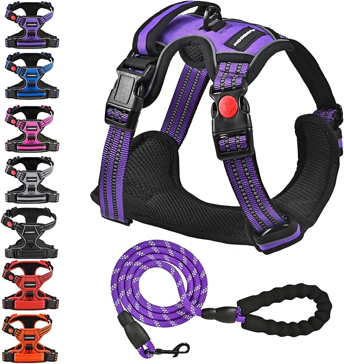 No Pull Dog Harness, Adjustable Soft Padded Dog Vest, Reflective No-Choke Pet Oxford Vest with Easy Control Handle for Small and Large Dogs (Purple, X-Large)