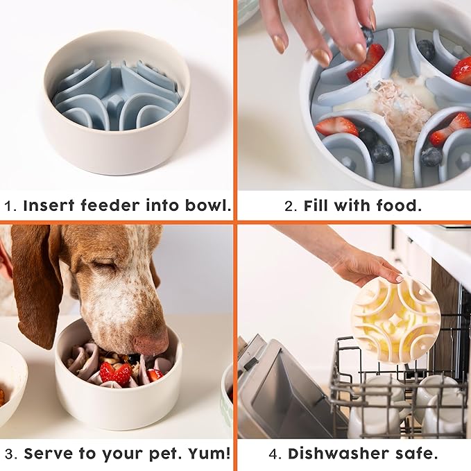 Awoo Great Vibes - Silicone Slow Feeder for Dog Bowls Over 5.5 Inches - Non-Slip, Wet and Dry Food-Compatible Pet Dish with Suction Cups - Extends Mealtime for Fast Eaters - Dishwasher Safe (Mauve)