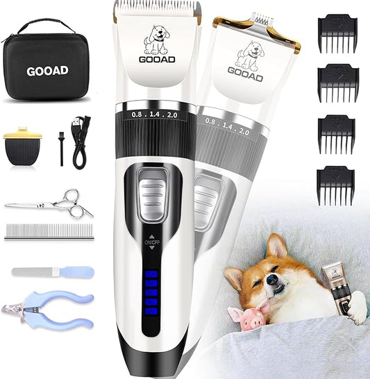 Dog Clippers Grooming Kit and Paw Trimmer,Cordless,Low Noise, Electric Quiet,Rechargeable, Dog Trimmer Grooming, Pet Hair Clippers for Thick Coats,Shaver for Small and Large Dogs Cats