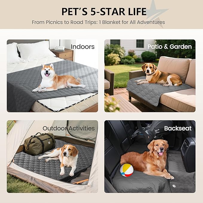 gogobunny 3X Stronger Waterproof Pet Blanket, Scratch Proof Furniture Protector for Dogs Cats, Reversible Cover 30x70 Inch, Dark Grey