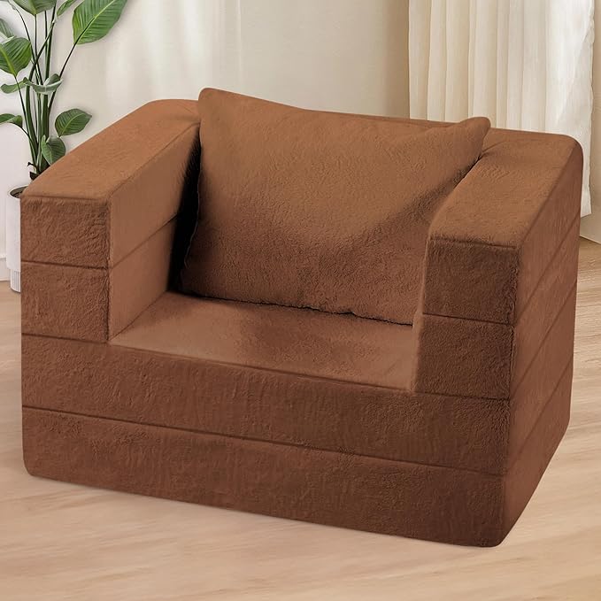 Futon Sofa Bed with Pillow, 3-in-1 Sleeper Sofa Bed with Removable Cover, Convertible Floor Sofa Bed, No Assembly Boneless Couch for Living Room, Bedroom