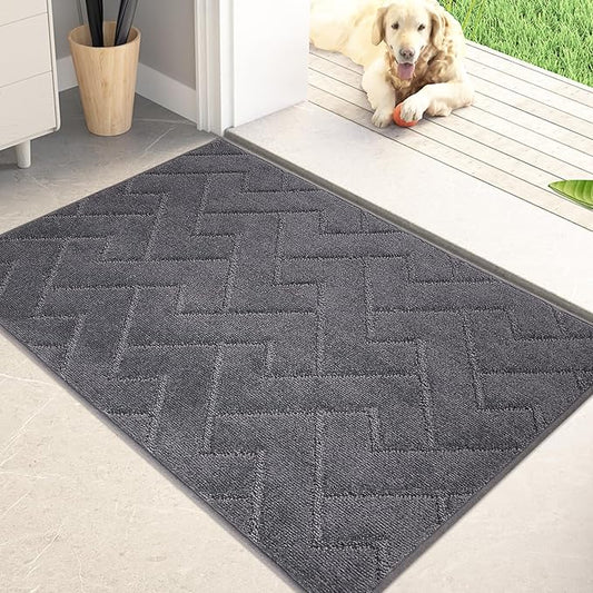 PURRUGS Dirt Trapping Door Mat 20" x 31.5", Non-Slip Machine Washable Entry Rug, Dog Doormat, Indoor Front Door Mat, Super Absorbent Entryway Rug for Muddy Shoes & Paws, Grey