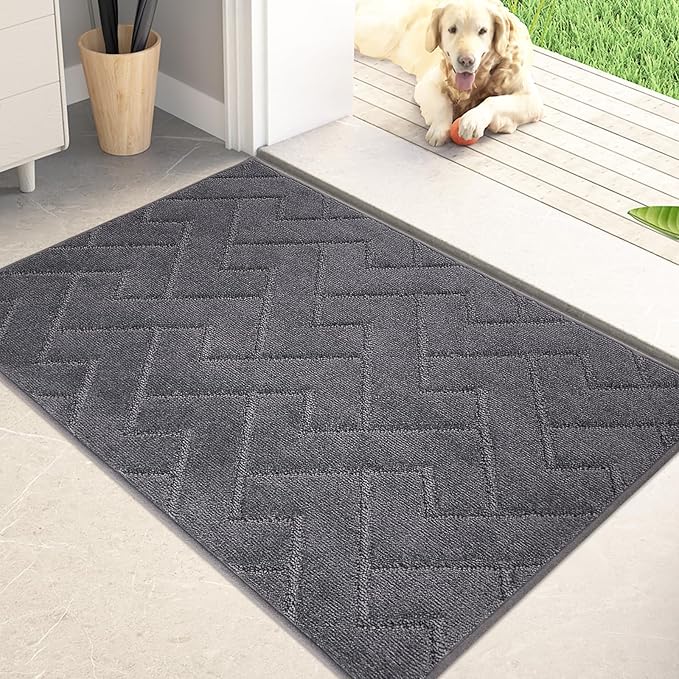 PURRUGS Dirt Trapping Door Mat 24" x 35.5", Non-Slip Machine Washable Entry Rug, Dog Doormat, Indoor Front Door Mat, Super Absorbent Entryway Rug for Muddy Shoes & Paws, Grey