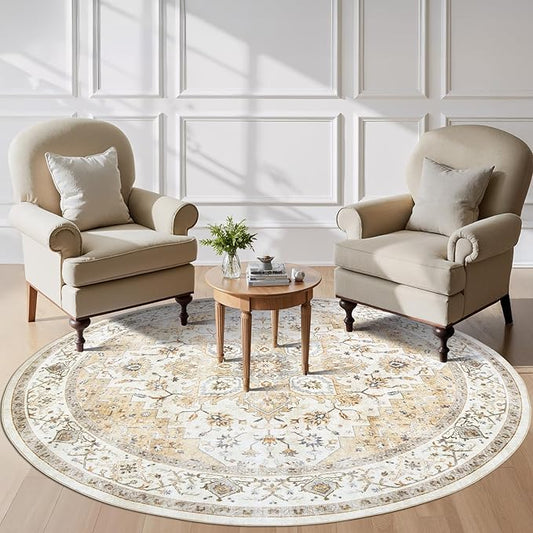 AMADA HOMEFURNISHING 8ft Area Rugs, Blue Low-Profile Washable Rug with Non-Slip Backing & Durable Edge Binding, Vintage Rugs for Living Room, Bedroom, Dinning Room