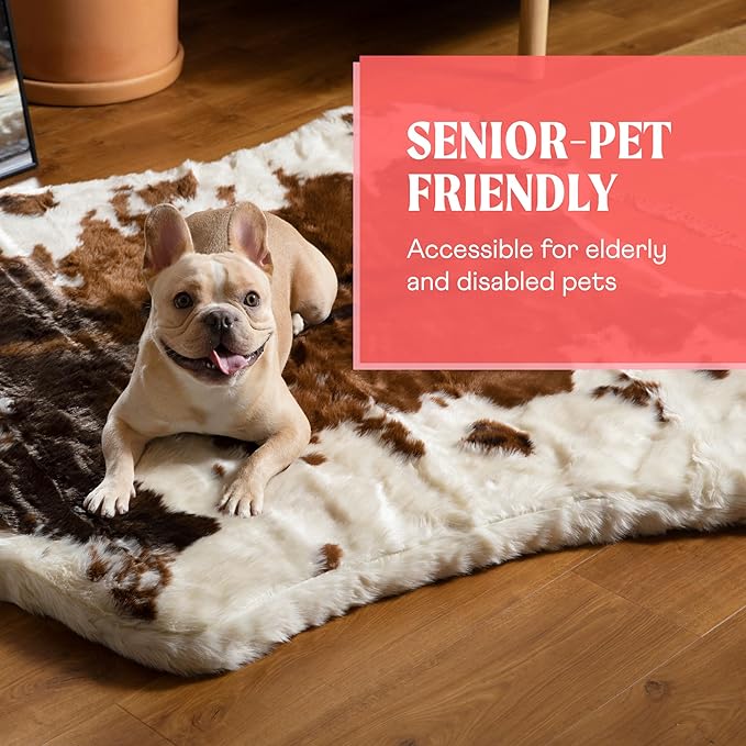 PupRug Orthopedic Dog Bed for Large Dogs with Fluffy Soft Faux Fur and Memory Foam for Joint Pain Relief, Machine Washable and Waterproof Couch Bed, Brown and White, Large/Extra Large