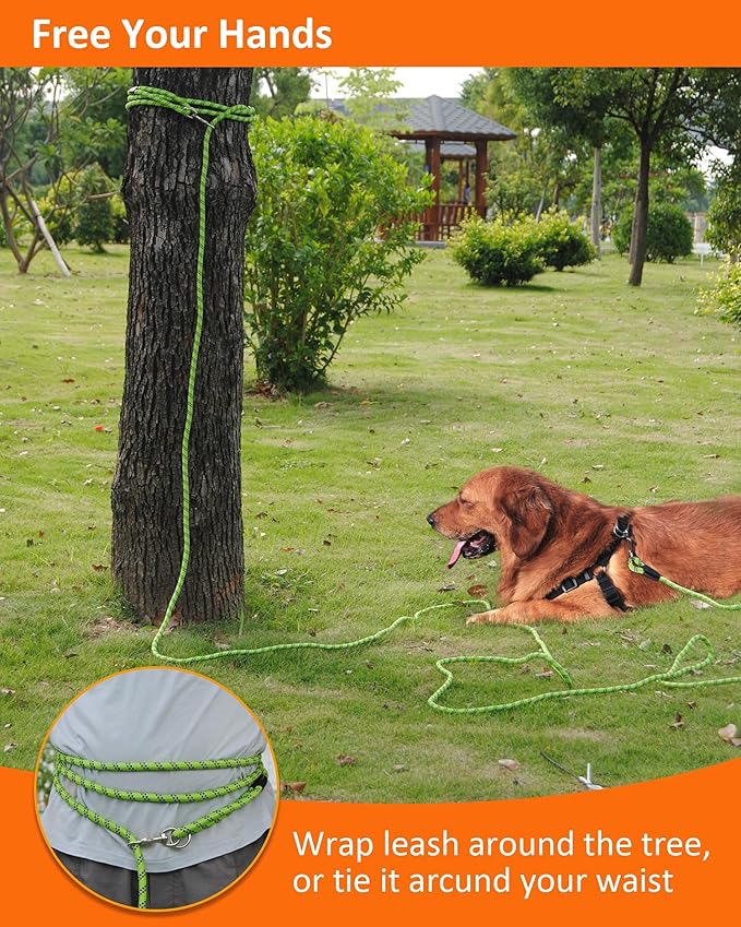100FT Extra Long Dog Leash for Dog Training, Reflective Threads Check Cord Dog Leash, Heavy Duty Dog Lead for Large Medium Small Dogs Outside Walking, Playing, Camping, or Yard