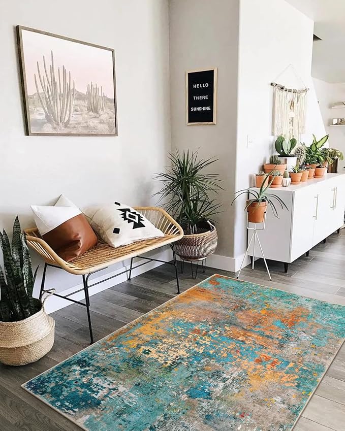 Lahome Modern Abstract Area Rug - 4x6 Colorful Rug for Bedroom Soft Washable Rugs for Living Room Dining Room Non Slip, Contemporary Indoor Carpet for Nursery Office Apartment Playroom Kitchen