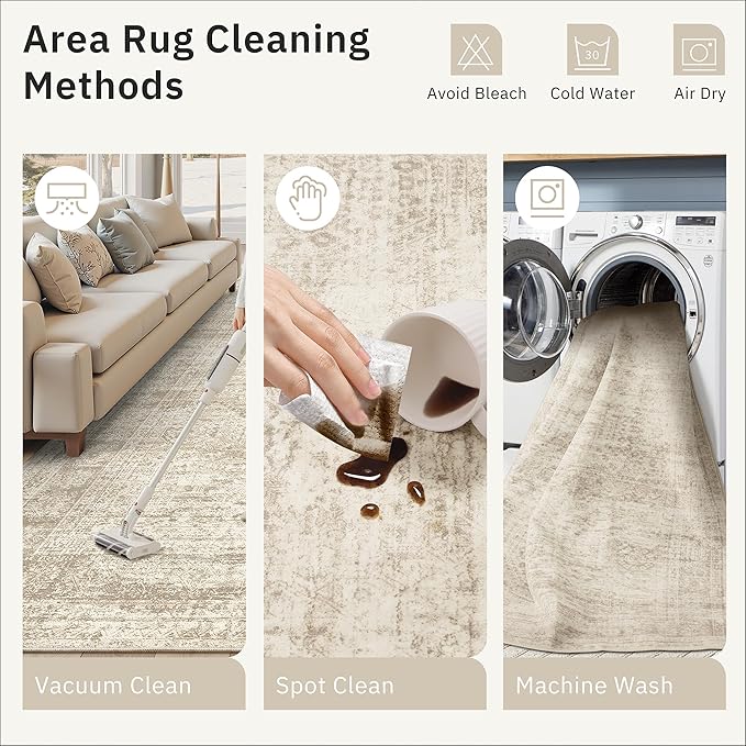Runner Rug 3x12 Washable Non-Slip Hallway Runner Rugs for Kitchen Bathroom Laundry Room Beige Vintage Floor Carpet Runners for Hallways Entryway