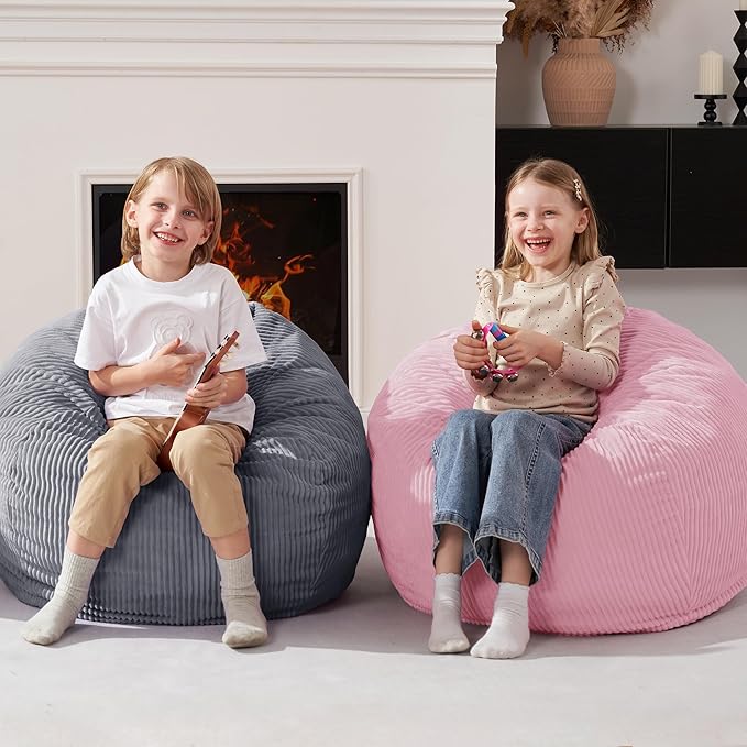 Homguava 2FT Bean Bag Chair,Teardrop Bean Bags Small Beanbag Chair with Memory Foam Filled and Ultra Soft Corduroy Cover for Living Room, Bedroom (Light Pink)