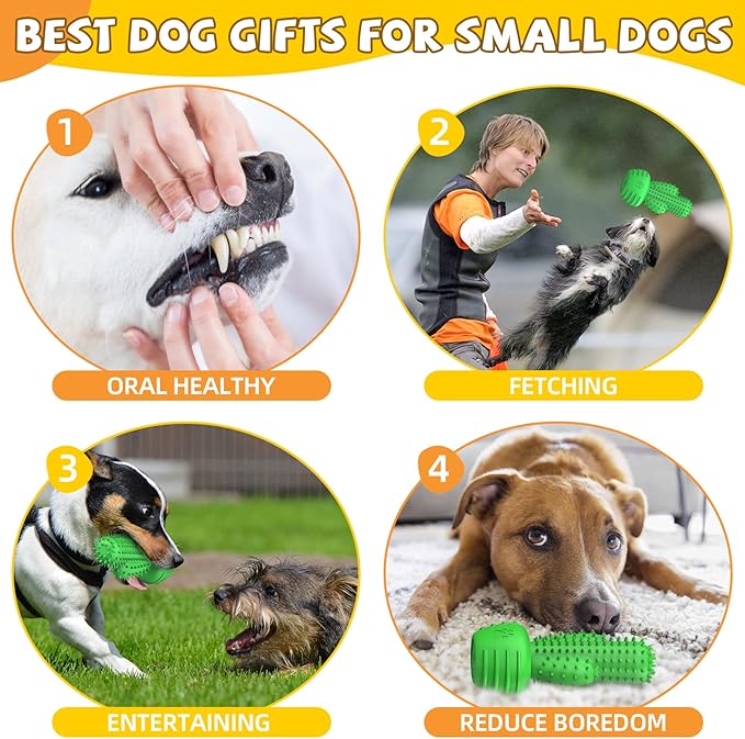 Christmas Dog Gifts, Dog Toys for Small Dogs Dog Toothbrush for Teething Cleaning, Rubber Squeaky Toys for Puppy