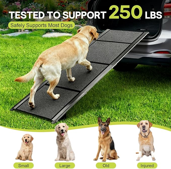 ?윎?윆'' & ?윇?윃" Wide Dog Ramp for Large Dogs, Holds 250LBS & Gentle Slope for Joint Care - Dog Car Ramp with Upgrade Non-Slip Surface - Portable Folding Pet Ramps for Senior Pets Enter into SUV, Truck