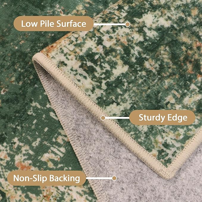 Area Rugs 6x9 for Living Room Bedroom, Modern Abstract Machine Washable Rug, Large Soft Low Pile Floor Carpet with Non Slip Backing for Dining Room, Green/Brown