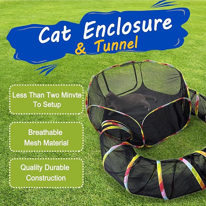 CLKHOWL Outdoor Cat Enclosure, Portable Cat Tents for Outside, Cage Free Outside Cat Playpen Pet Enclosure, Cat Tunnel Outdoor Playground for Indoor Cats & Small Animals