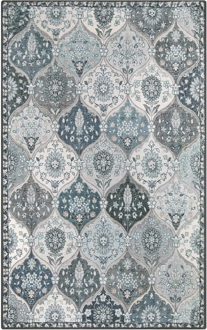 Lahome Moroccan Washable Living Room Rug, 5x8 Rugs for Bedroom Dining Room, Soft Non-Slip Non Shedding Boho Distressed Throw Carpet for Nursery Office, Blue