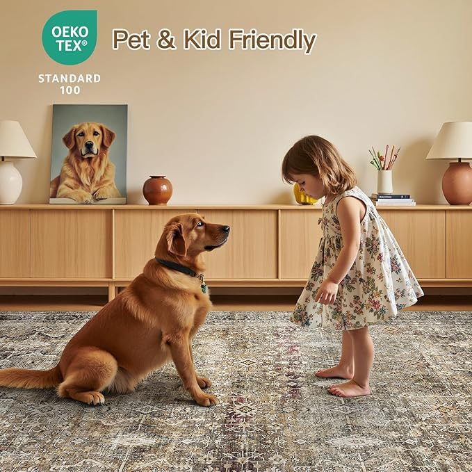 Lofus 5x7 Area Rug for Living Room,Brow Washable Area Rugs with Non-Slip Backing,Soft Neutral Carpets for Bedroom Dining Room Home Office Indoor Nursery