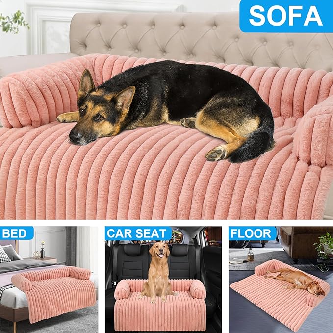 Luxurious Dog Couch Bed, Washable Calming Dog Couch Cover, Removable Couch Protector for Dogs, Waterproof Sofa Bed, Pet Bed Mats for Couch, Pet Couch Covers for Sofa(Pink, L)