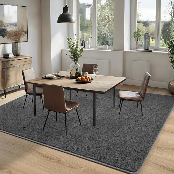 DweIke 4x6 Dark Grey Area Rugs for Bedroom, Super Soft Living Room Rug, Thickened Memory-Foam Throw Carpet, Non-Slip and Washable Carpets for Kids Boys Girls Room Dorm Nursery Home Decor